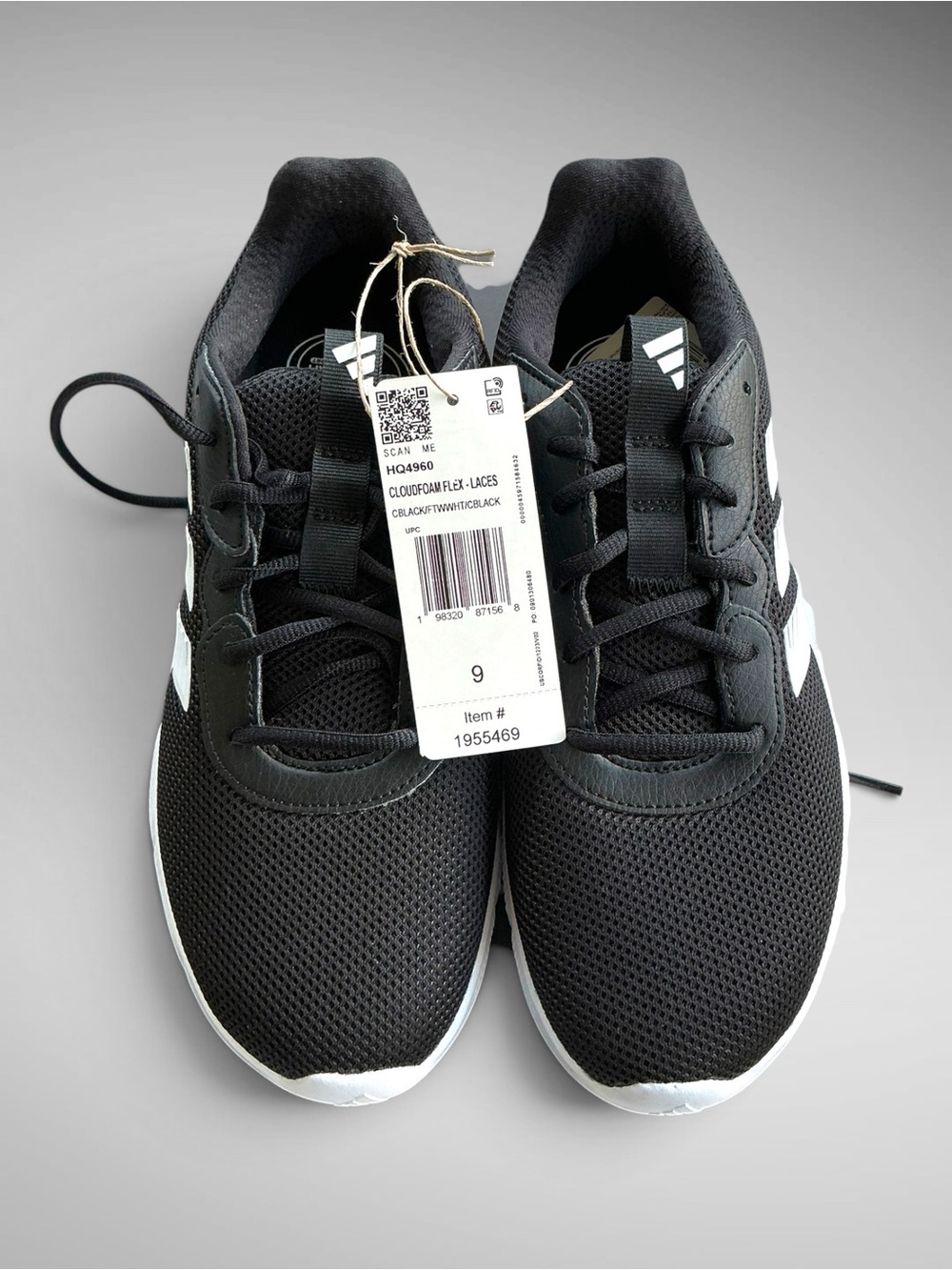 Adidas Cloudfoam Flex Laces Women’s 9 Wide Black White Sneakers New